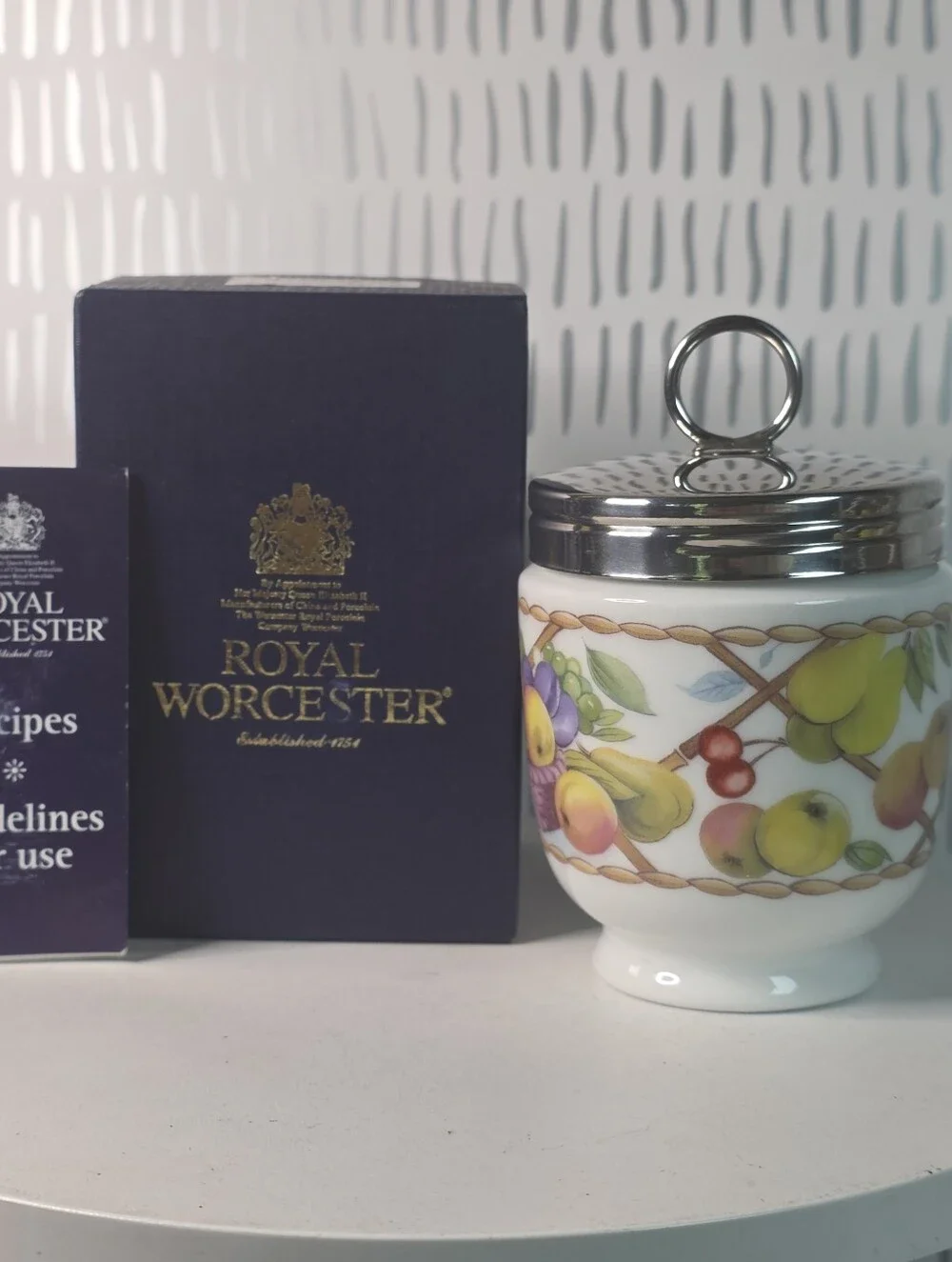 Royal Worcester Egg Coddler King Size Fruit Basket W/Original Box & Booklet